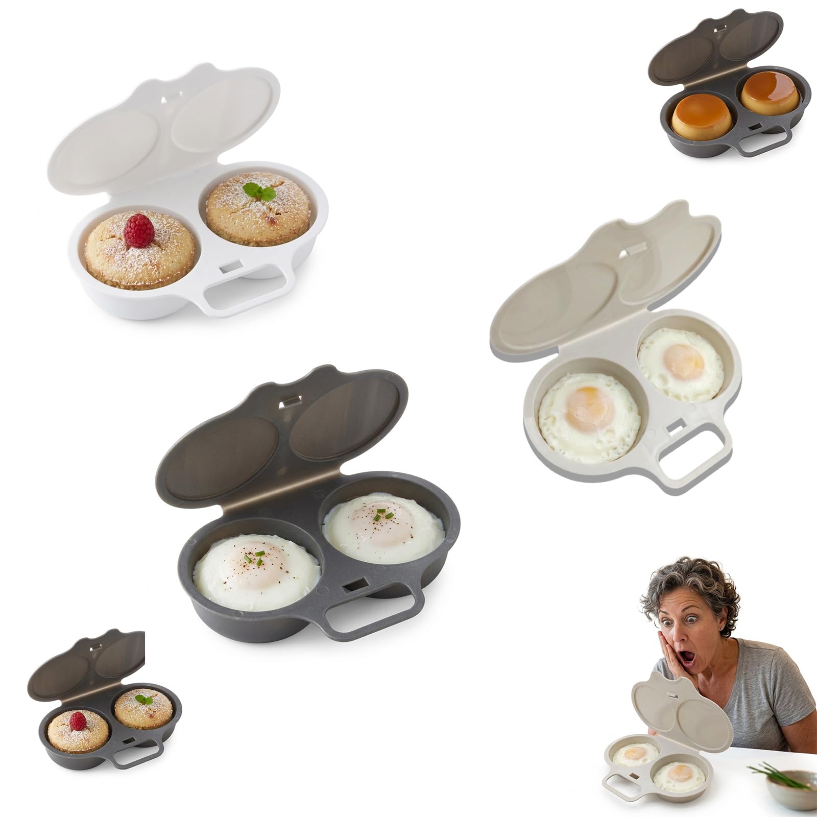 Microwave Egg Poacher, Poached Egg Cooker Microwave, Dual Cavity Eggs Poacher with Easy-Clean Design, Quick Cooking Tool for Breakfast, Brunch, and Everyday Meals (MIX)