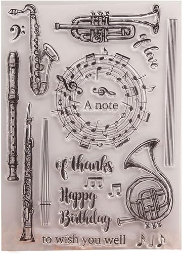 Miniatura 9 de Sellos transparentes para notas musicales, tarjetas de silicona con sentimientos, patrón de pancarta de encaje, sellos transparentes para decoración