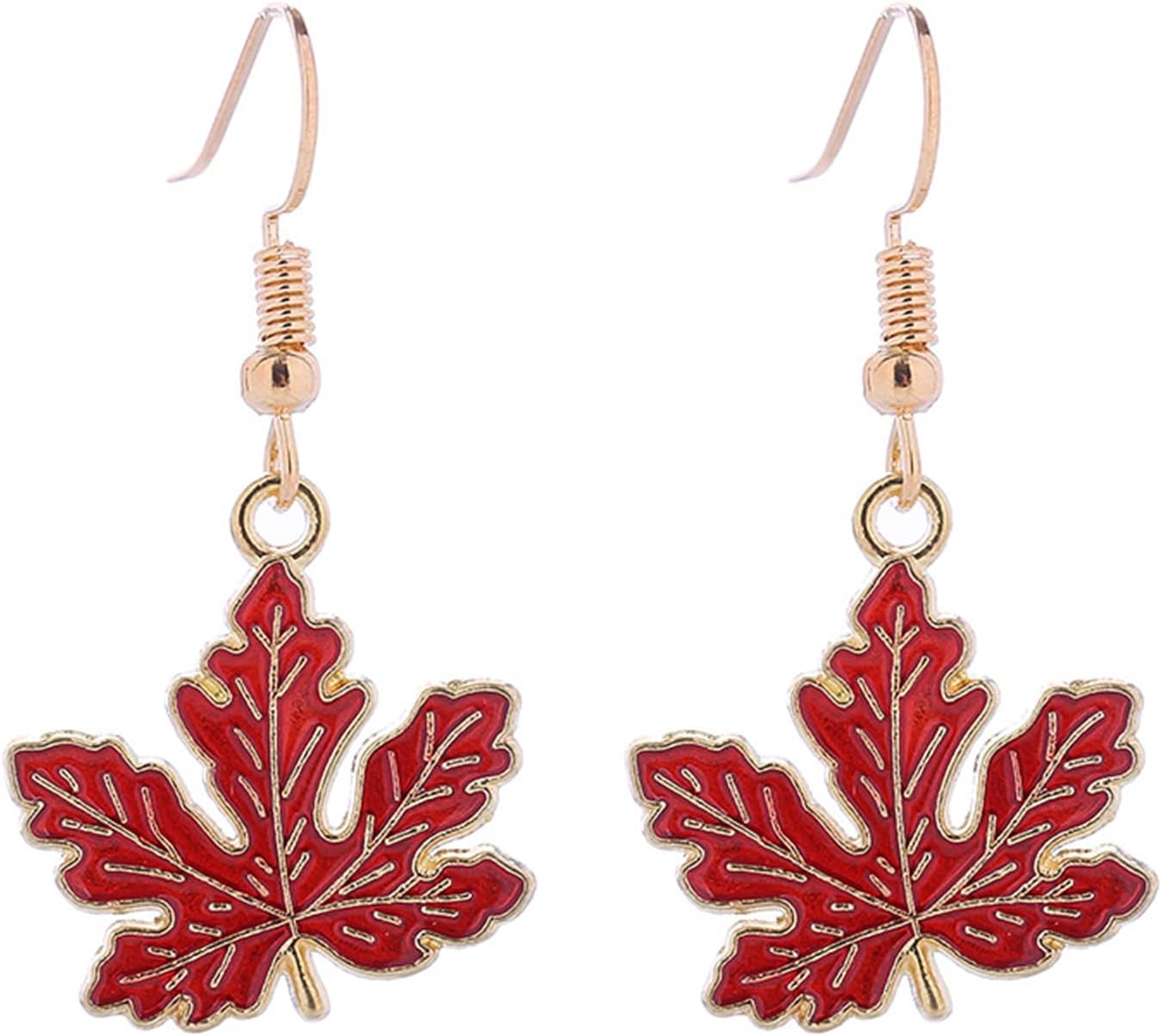 Fall Maple Leaf Earrings for Women Unique Dainty Colorful Red Autumn Tree Leaves Plant Enamel Geometric Lightweight Dangle Drop Earrings for Thanksgiving Christmas Party Holiday Jewelry Gifts