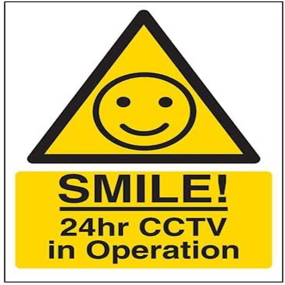 V Safety Smile! 24Hr CCTV In Operation Sign - 100mm x 150mm - 1mm Rigid Plastic
