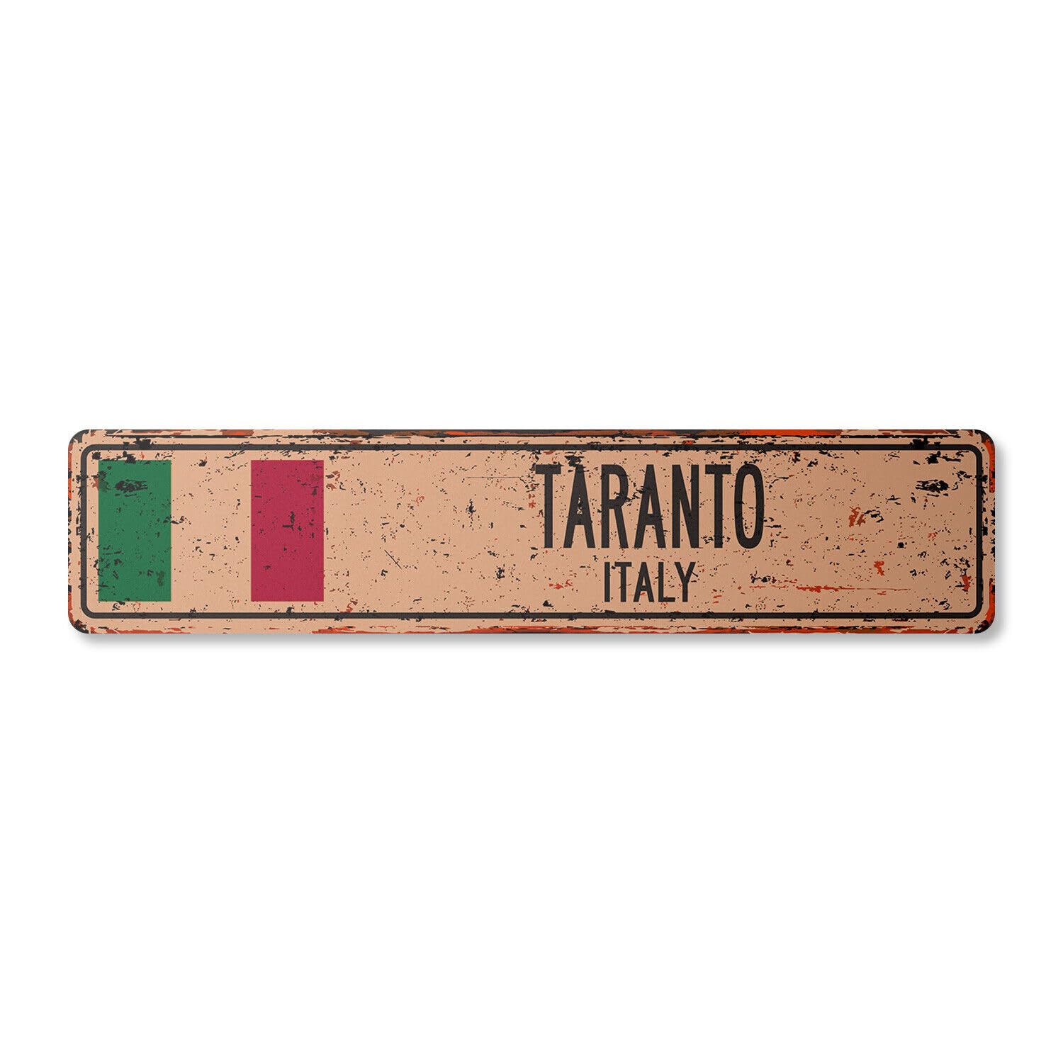 TARANTO ITALY Vintage Street Sign Italian flag city country road wall rustic