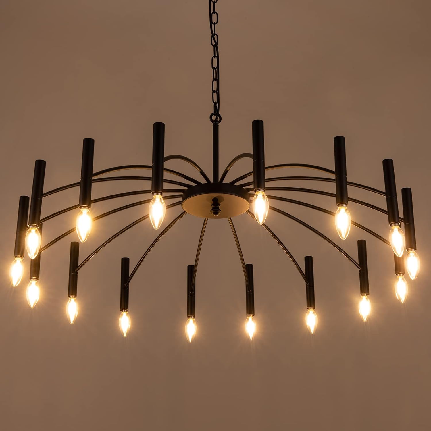 Wellmet Black Modern Branch Chandelier, 16 Lights MidCentury Industrial Metal Pendant Light