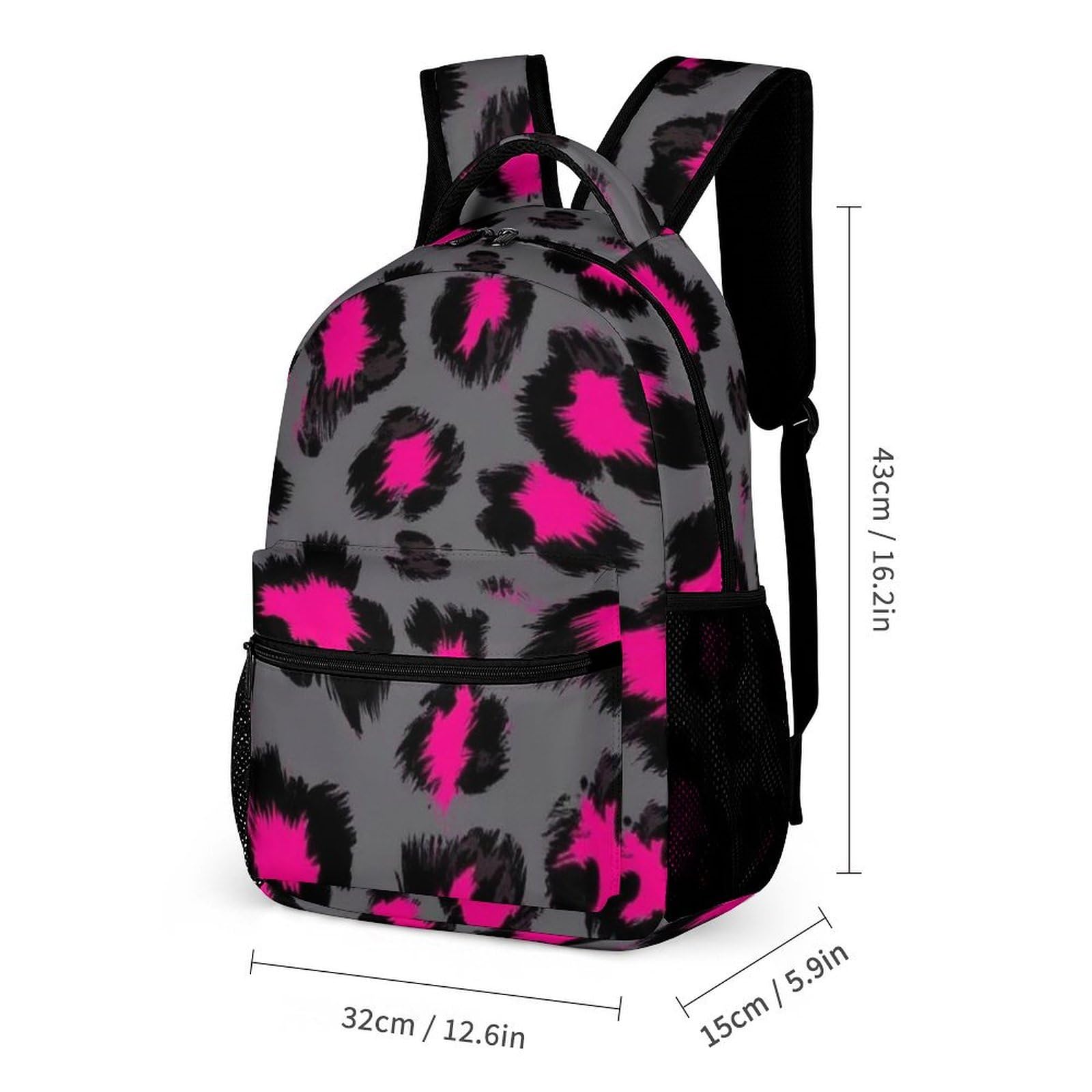 Sac à dos léger avec boîte à lunch, trousse de maquillage et rangements (Rose luxueux, Gris foncé, L)