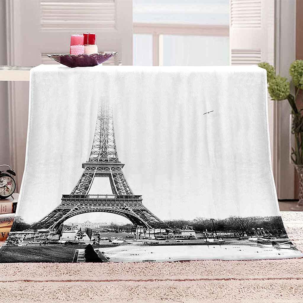 Couverture polaire flanelle 150x200cm avec impression 3D Tour de Paris noire