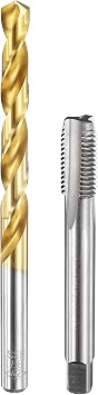 uxcell Tap and Drill Bit Set, 1 Piece M10 x 1.25 Meters Straight Flute Thread Thread Tap & 1 Piece 8.7mm Twist Drill Bit Unsheathed/Titanium Coated HSS-6542 Tapping Threading Tool Kit