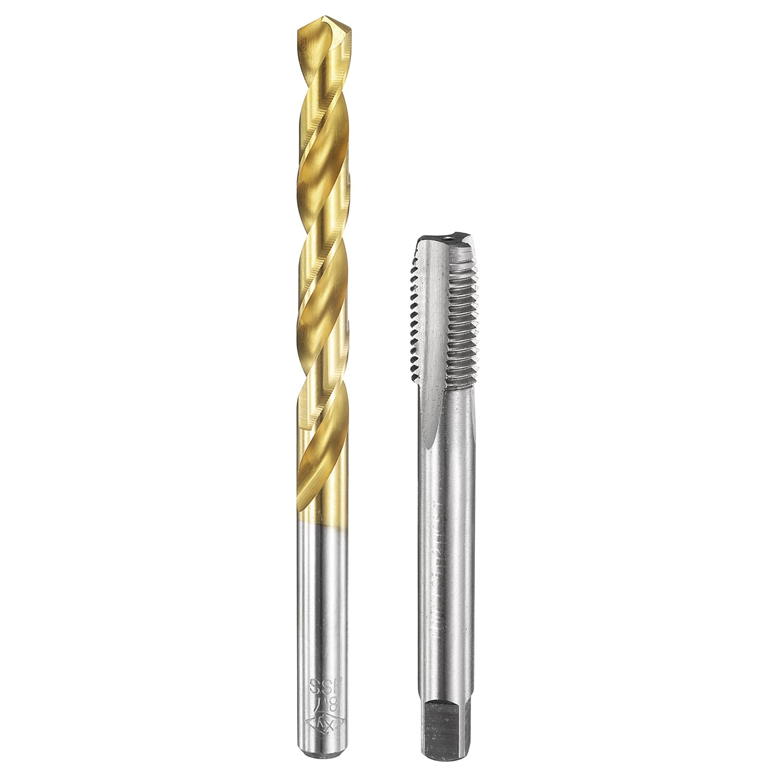 Set di maschi e punte da trapano, 1 maschio per filettatura metrica a scanalatura dritta M10 x 1,25 e 1 punta elicoidale da 8,7 mm, kit di utensili per filettatura HSS-6542 non rivestiti/rivestiti