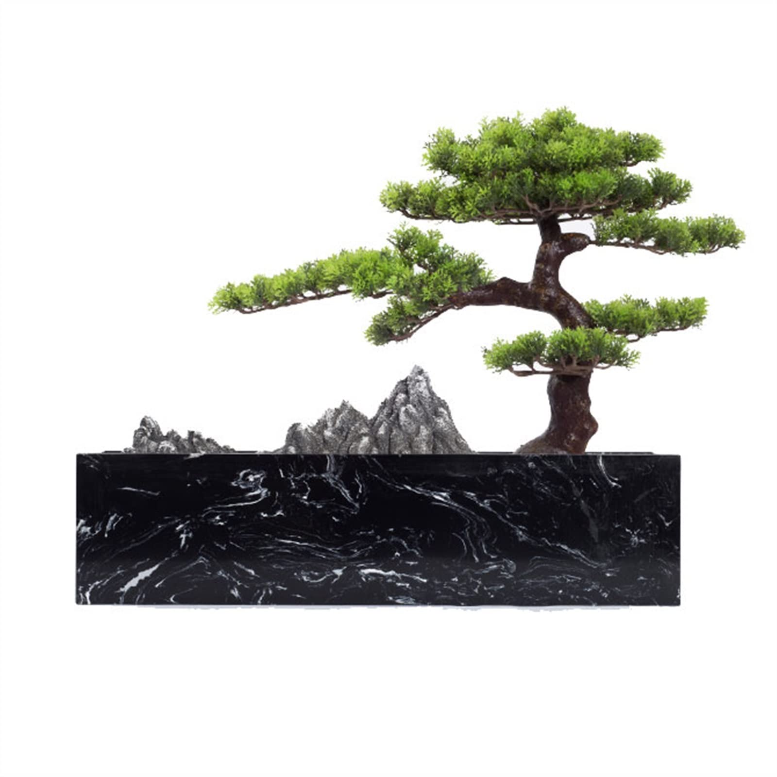 AYCDL Artificial Plants Display Tree Artificial Cedar Bonsai Tree, Houseplant, Black Square Marble Flower Pot, Potted Plant Ornament Bonsai For Indoors Outdoors Book Shelf Deco