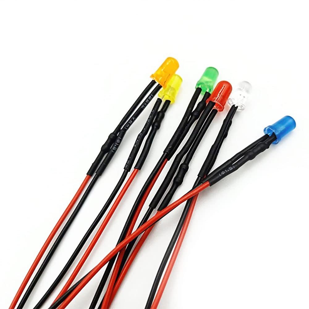 10mm LED mit 20cm Kabel Leuchtdiode Dioden 3V 6V 12V 24V 36V 48V 72V 110V 220V e