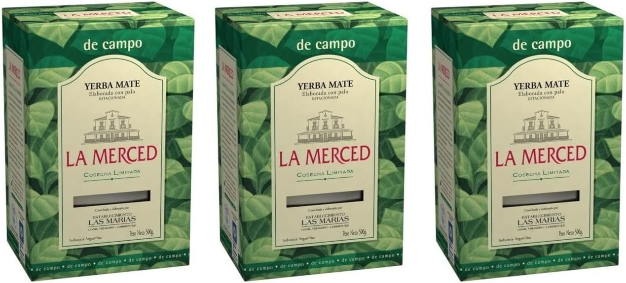 La Merced Yerba Mate Elaborada con Palo / With Stems 500gr 3 Pack