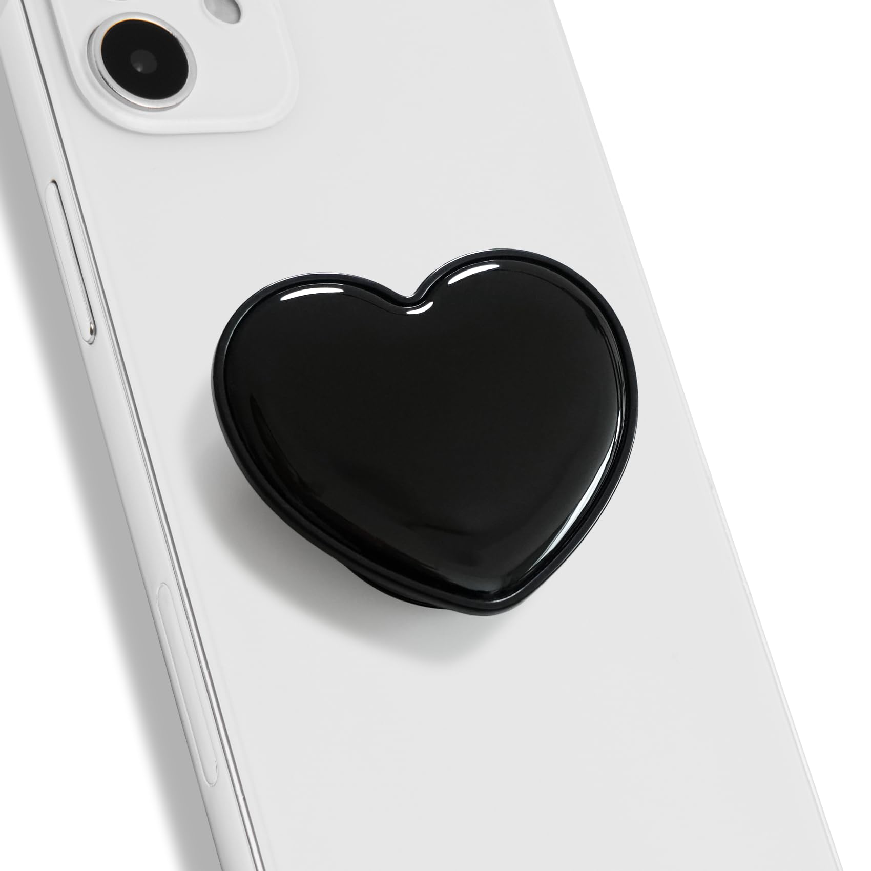 OnTheGrip Cute Solid Macaron Color Heart Shape Collapsible Mobile Phone Grip Stand Holder for Smartphone Tablet Cell Phone Accessory (Black)