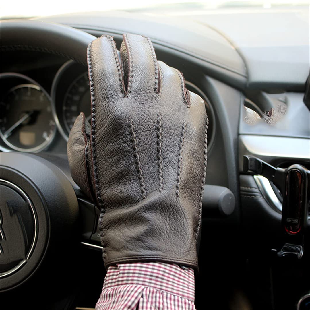Guantes de cuero con pantalla táctil para hombre, forro de lana fina, guantes cálidos para hombre de otoño e invierno