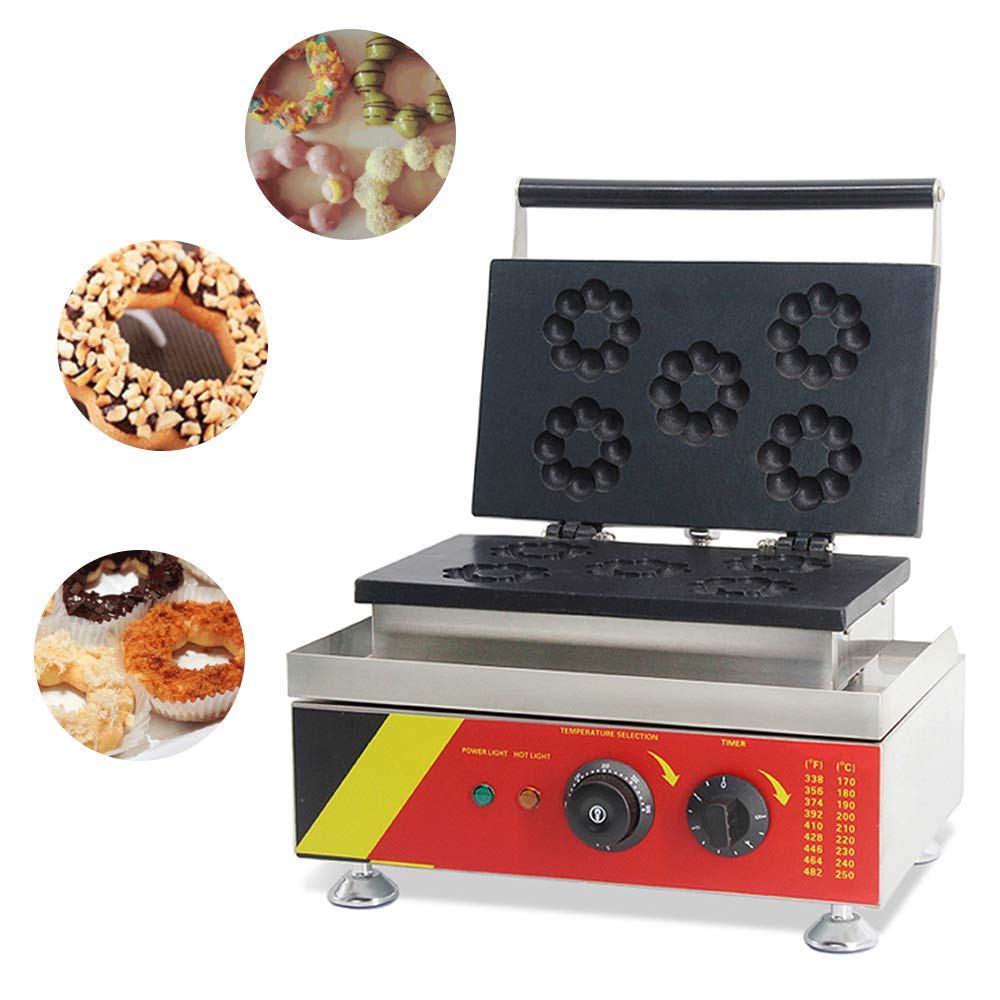 Genérico Donut Maker Machine - Teflón de Acero Inoxidable sin Patadas con termostato Ajustable, Makes 5 Doughnuts a una Vez, Diseño Compacto