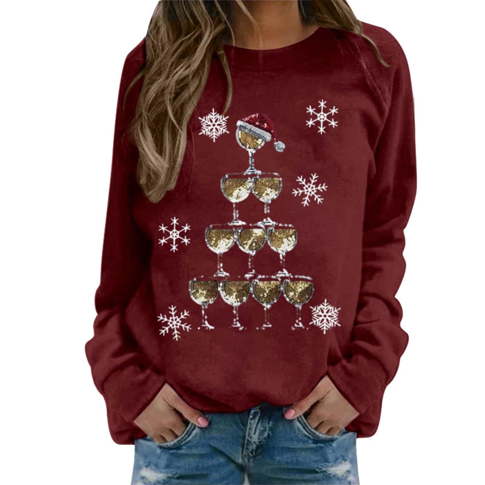 Suéter de Navidad para mujer, suéter vintage de forro polar, suéter de gran tamaño, diseño de gnomo de vacaciones, cuello redondo, suéter de manga larga para mujer