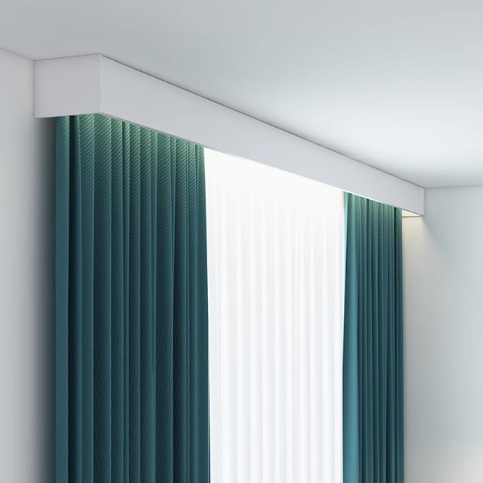 Double Track Curtain, White Double Track Curtain Rail Cover Box, Wall/Ceiling Mount, Multiple Lengths (100-400cm)(Ceiling Mount,L120cm/47.2in)