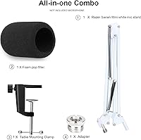 Vista 6 de YOUSHARES Razer Seiren X - Brazo de brazo con filtro pop, brazo de brazo blanco para micrófono Razer Seiren X, soporte de micrófono blanco (blanco)