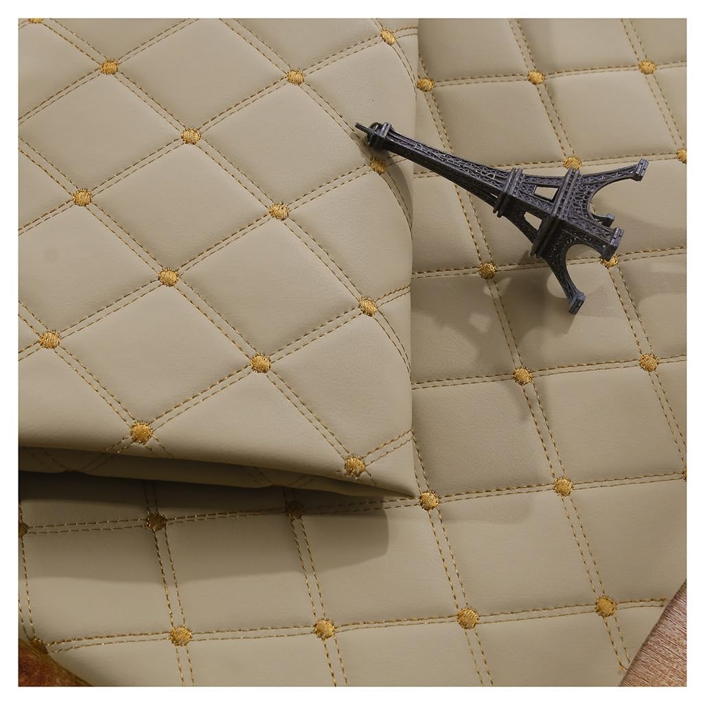 Faux Leather Quilted Leather Diamond Stitch Padded Cushion Linen Wadding Faux Leather Interior Vehicle Upholstery Fabric White Leatherette Fabric(