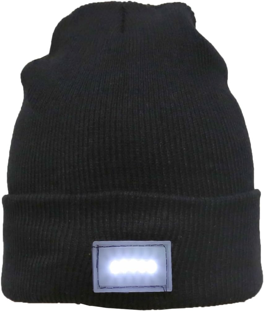 MKQPOWER Running hat, 5 LED lighted Cap Hat Winter Warm Beanie for Finishing Angling Hunting Camping Running Black