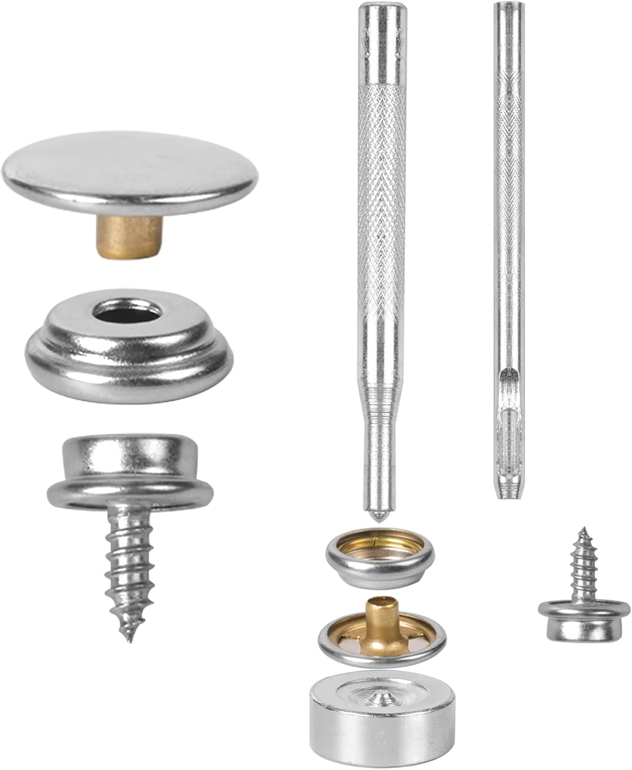 50 Sets Press Stud Kit, Snap Fasteners Screw Press Studs no Sewing