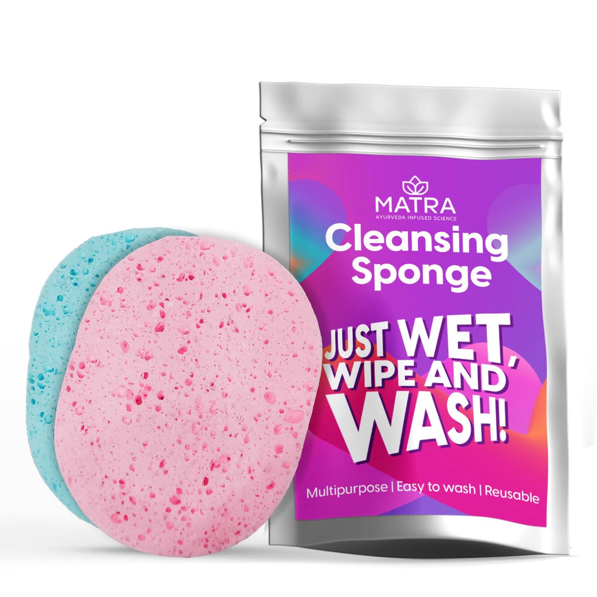 Matra Face Cleansing Sponge Pad Puff for Deep Cleansing & Exfoliating | Reusable Makeup Removal Cleansing Pads | Cleansing pads for oily & sensitive skin | Cleansing Sponge for face & body | Pack of 2