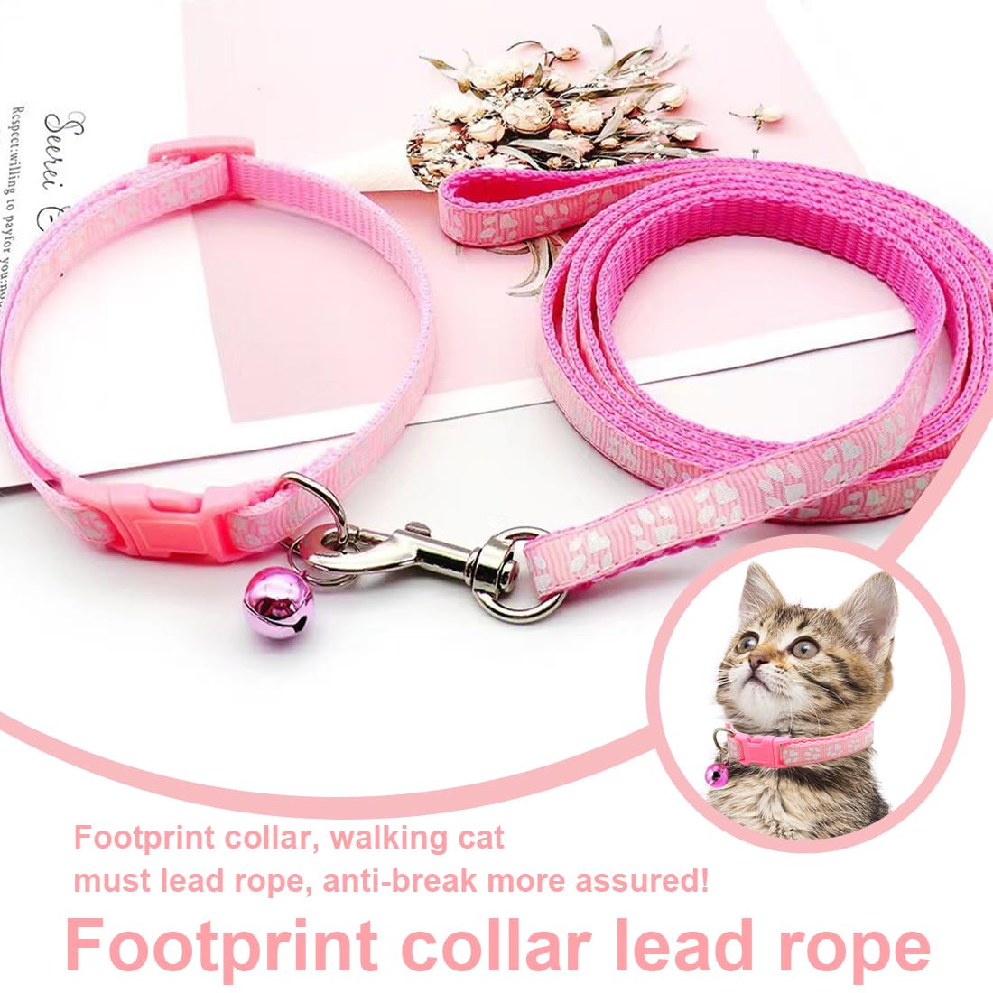 Collare Cane,collari e guinzaglio,Guinzaglio per Cani, regolabile per cani e gatti, con guinzaglio a sgancio rapido con fibbia per cani di piccola taglia e gatti cuccioli (rosa)
