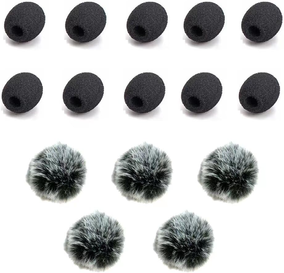 ZRAMO5 Packs Professional Furry Outdoor Wireless Lavalier Microphone Wind Screen Furry Muffs Diameter 4-8mm Fits Most Lapel Clip Lav Windscreen Windproof Wind Screen (5pack (Black/White)+10pc Sponge)