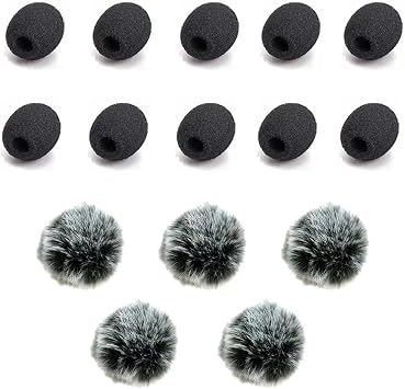 ZRAMO5 Packs Professional Furry Outdoor Wireless Lavalier Microphone Wind Screen Furry Muffs Diameter 4-8mm Fits Most Lapel Clip Lav Windscreen Windproof Wind Screen 5pack Black/White+10pc Sponge