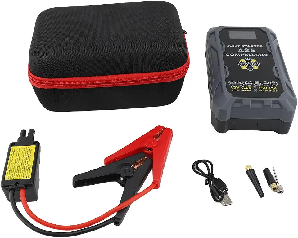 AMONIDA Car Jump Starter, Pacote de Bateria Portátil de 3000A Peak 12V Com Luz LED e Inflador de Pneus para Motores a de até 9,0L a Gás 7,0L, Banco de Potência de 10000mAh
