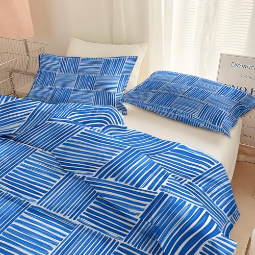 Linge de lit 240x260 microfibre douce motif rayures bleu élégant - 3