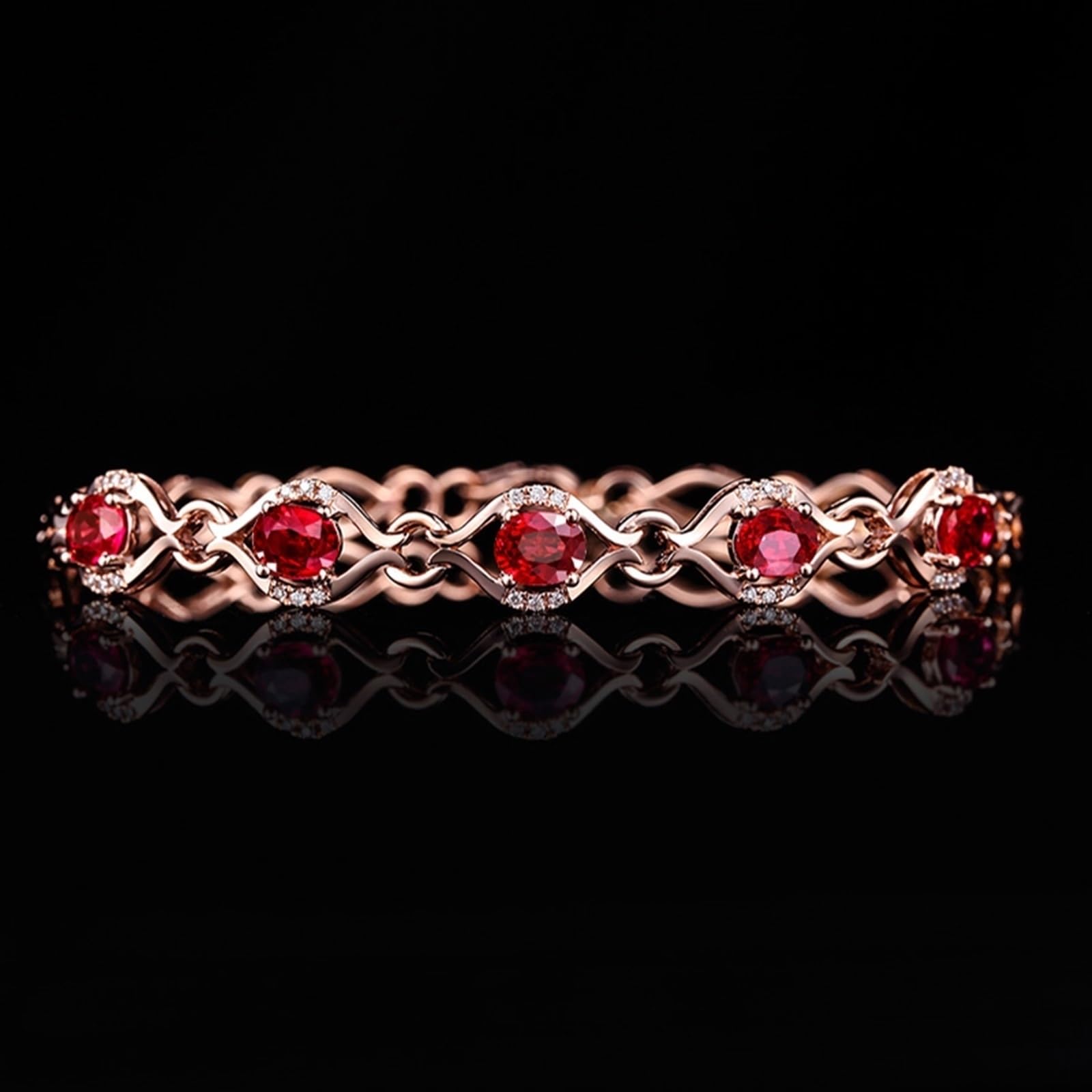 Bransoletka damska w kolorze różowego złota 750/585/375, z rubinem 2,38 ct i diamentem, regulowana 16-18 cm, przedłużenie 4 cm