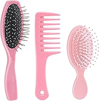 BSitVoik 3-Piece Doll Wig Brush Set for 18 Inch Dolls - Wide-Tooth Comb, Steel Needle & Nylon Brush, Light Pink Styling Kit