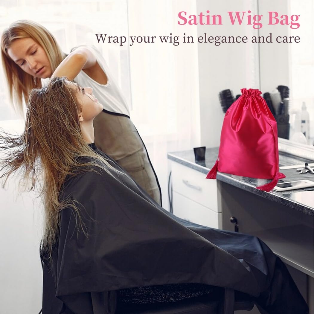 Set mit 12 Satin-Perücken-Aufbewahrungstaschen, Kordelzugbeutel für Perücken, Extensions und Salon-Zubehör