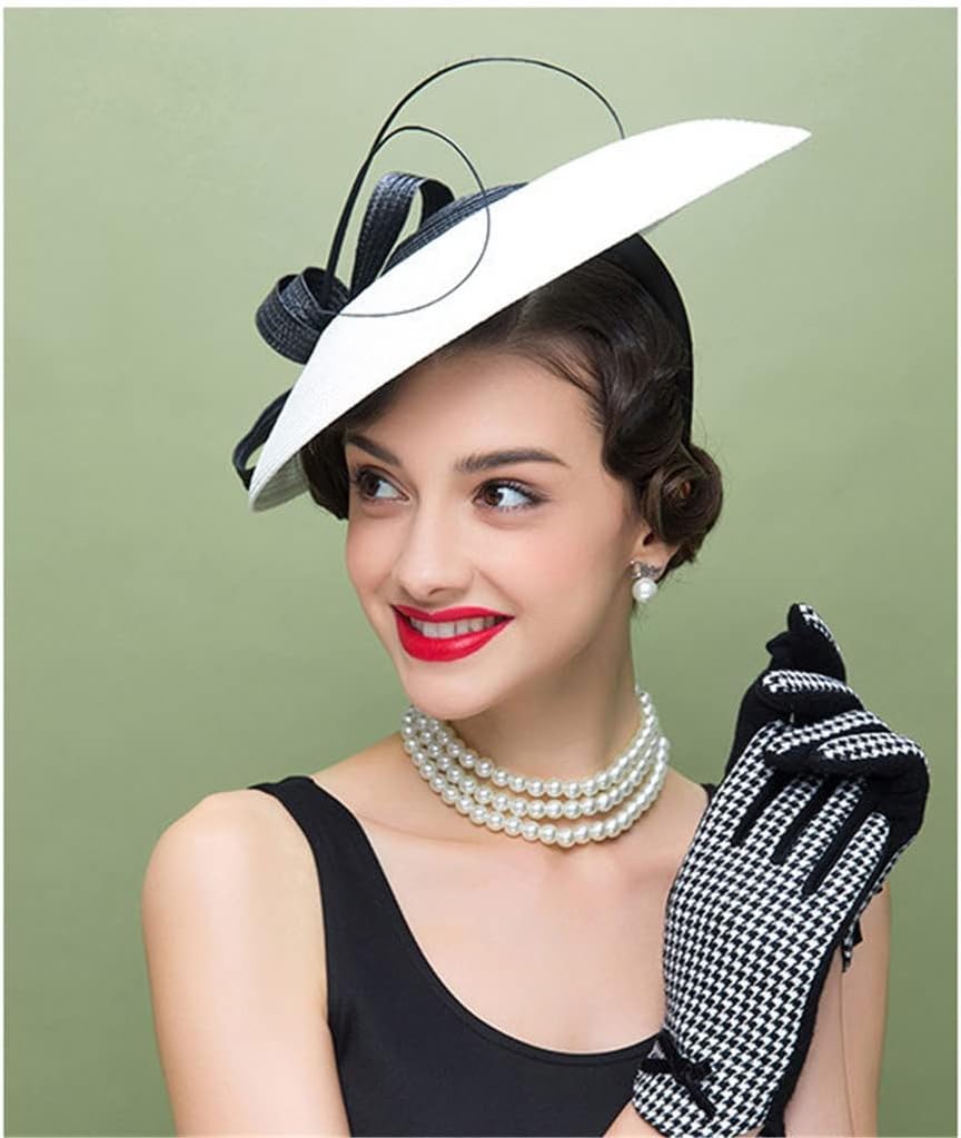 Fascinators Black White Weddings Hat for Women Wide Vintage Ladies Dress Derby Hats