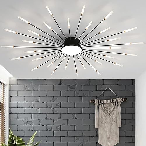 Liudefa Lámpara de techo LED de 51 pulgadas, 30 luces de techo modernas, lámpara de techo empotrada, iluminación interior negra para sala de estar,