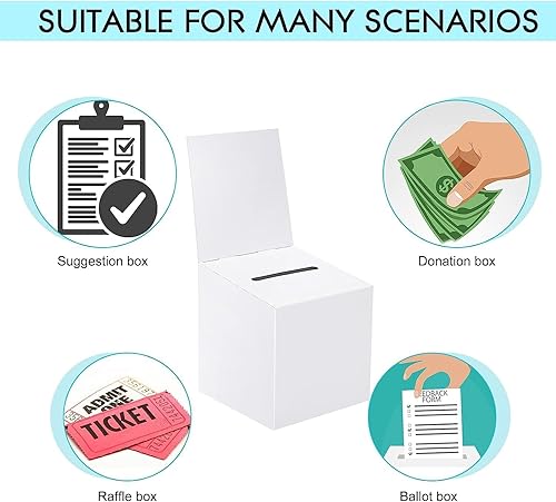 Miniatura 4 de Paquete de 4 cajas para rifas, urnas con ranura, cajas de cartón de 6 x 6 x 6 pulgadas con ranura para boletos y cabecera extraíble para coleccionar