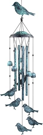 Monsiter QE Bird Wind Chimes for Outside, Outdoors Wind Chimes with 4 Large Aluminum Tubes & S Hook - Outdoor Clearance Hanging Decor for Garden, Patio, Backyard or Porch