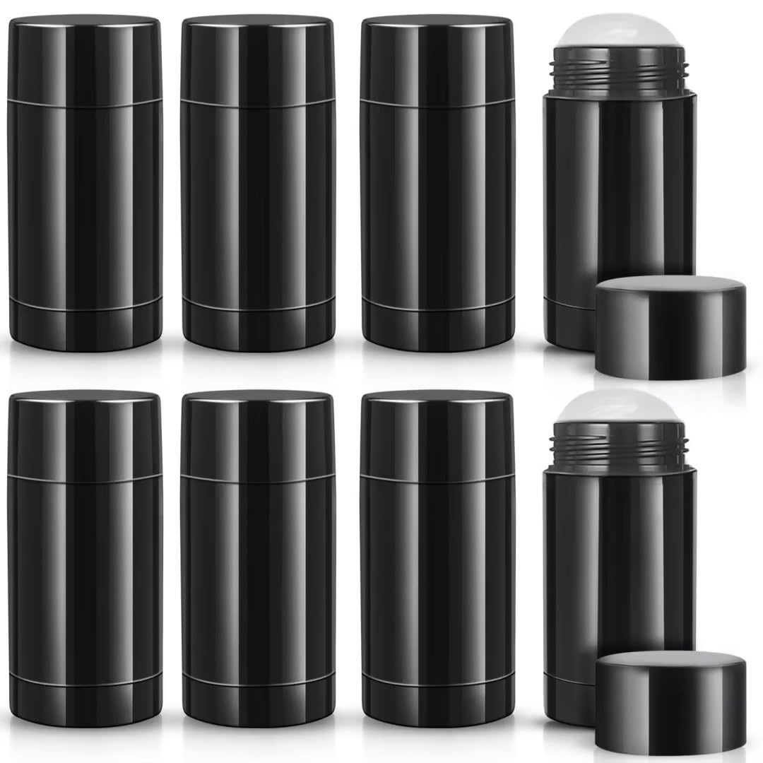 8Pcs 30g/1oz Black Plastic Deodorant Containers,Empty Twist Up Stick Tubes,Ointment Stick Bottle,Round Bottom-Fill Tubes for Deodorant,Solid Perfume,Sunscreen Bars