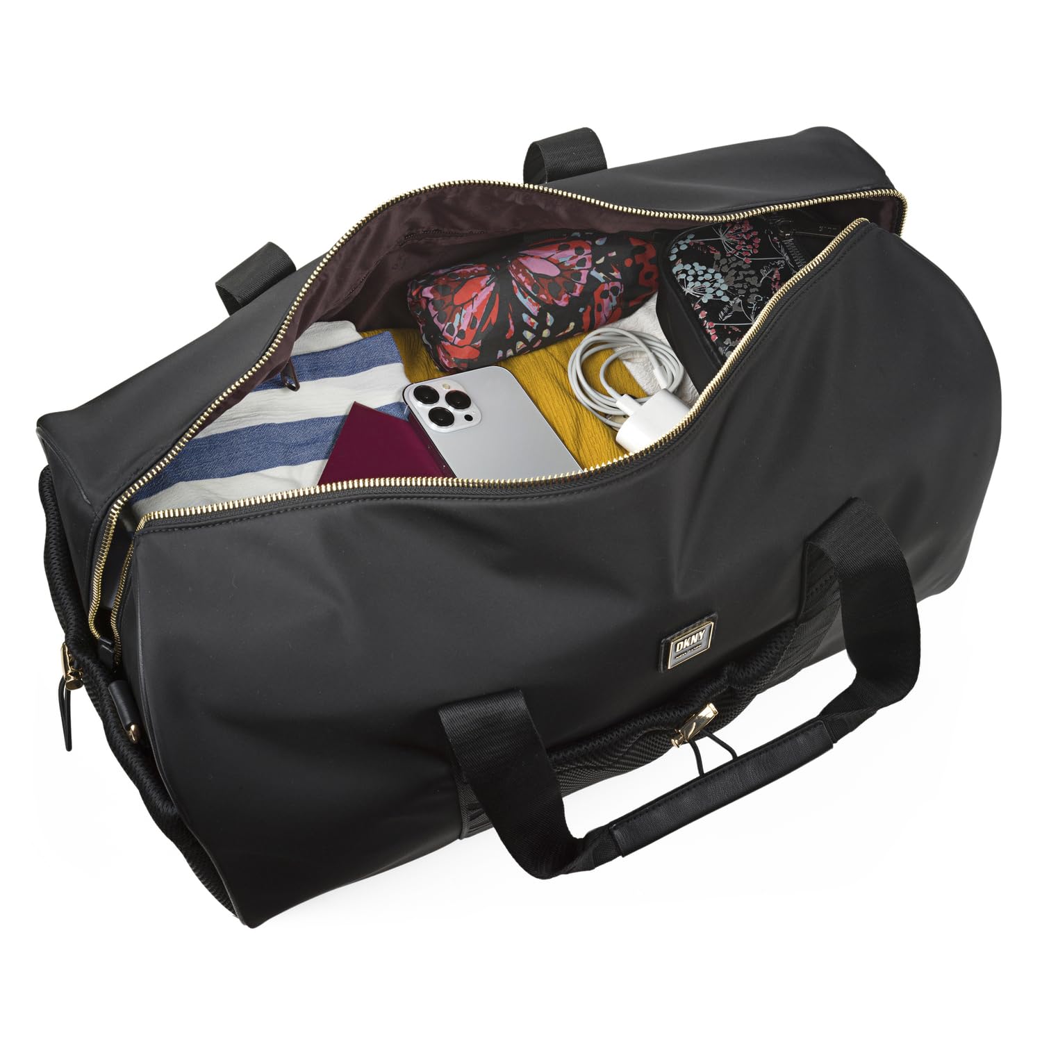 DKNY - Bolsa De Viaje Cabina Mujer y Hombre Plegable Ligera Impermeable. Bolsa Fin De Semana Mujer Bolsa De Viaje Mano, Negro