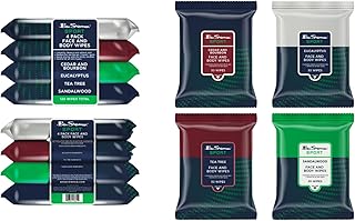 Ben Sherman Men’s Face Wipes – 4 Pack (120 Total) Cleansing Wipes for Men with Cedar, Bourbon, Eucalyptus, Tea Tree & Sandalwood