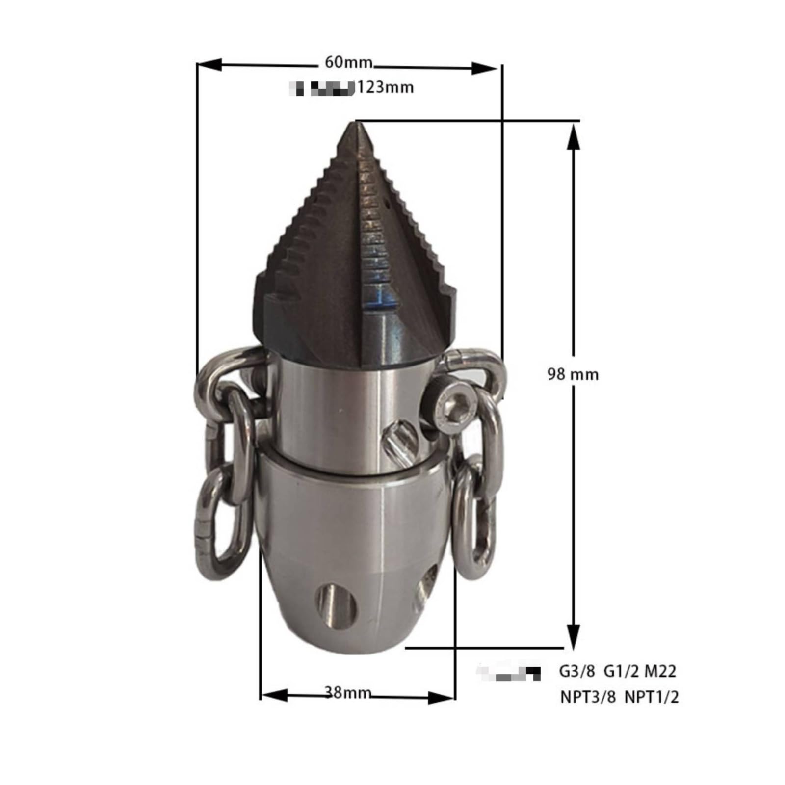 Ugello Rotante con Catene Antiruggine Ugello a Getto Potente Rotante Versatile Sonda Sturatubi per Idraulici, Pulizia, M22 Filettatura Interna 70L/Min Testa Temprata, Testa Temprata