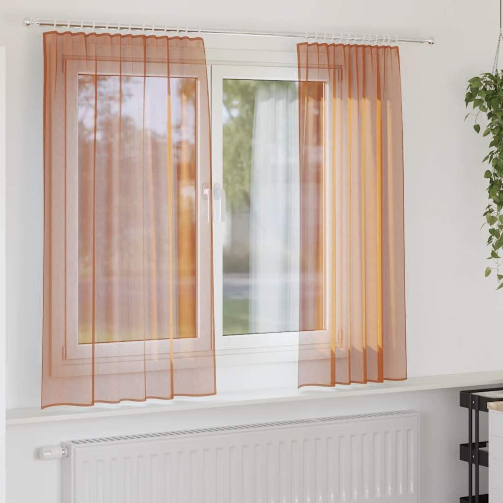 Lot de 2 rideaux en voile avec passe-tringle - Terracotta - 140 x 175 cm - Semi-transparent - 100 % polyester - Pour salon, chambre à coucher, cuisine - Avec brise-vue et protection solaire