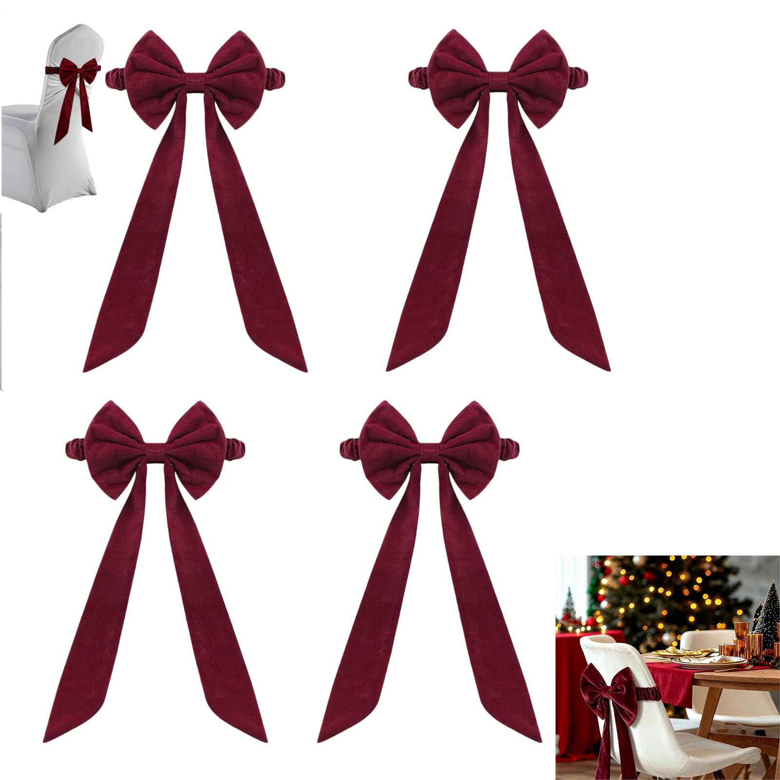 Écharpes de chaise avec nœuds de Noël en tissu de qualité pour décoration de banquet raffiné