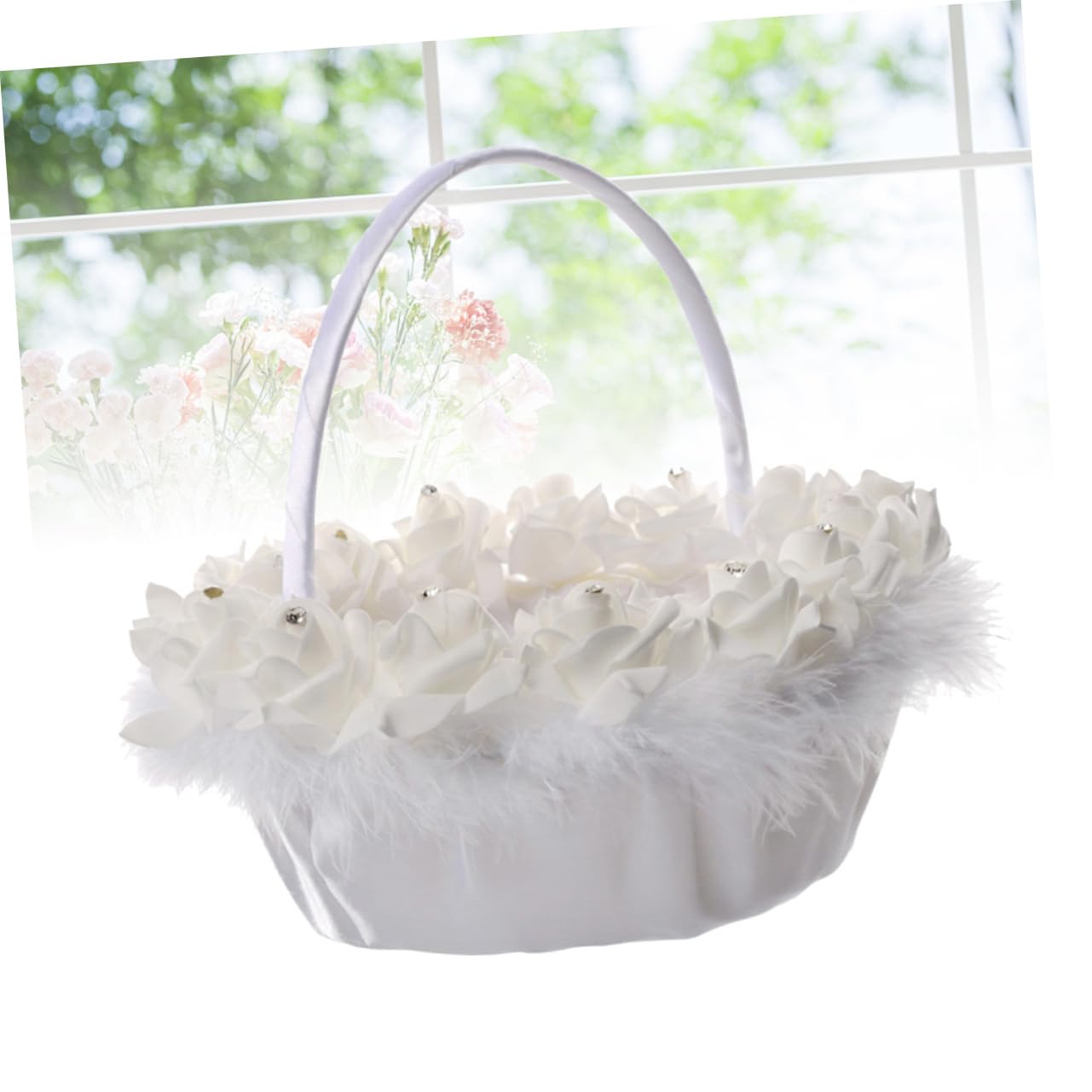 Hochzeitsblumenkorb Hl-5620-bs 2 Stück aus Gewebe, Weiß | Blumen und Rosenblätter, für Abschlussfeiern, Partydekoration mit Novitäten