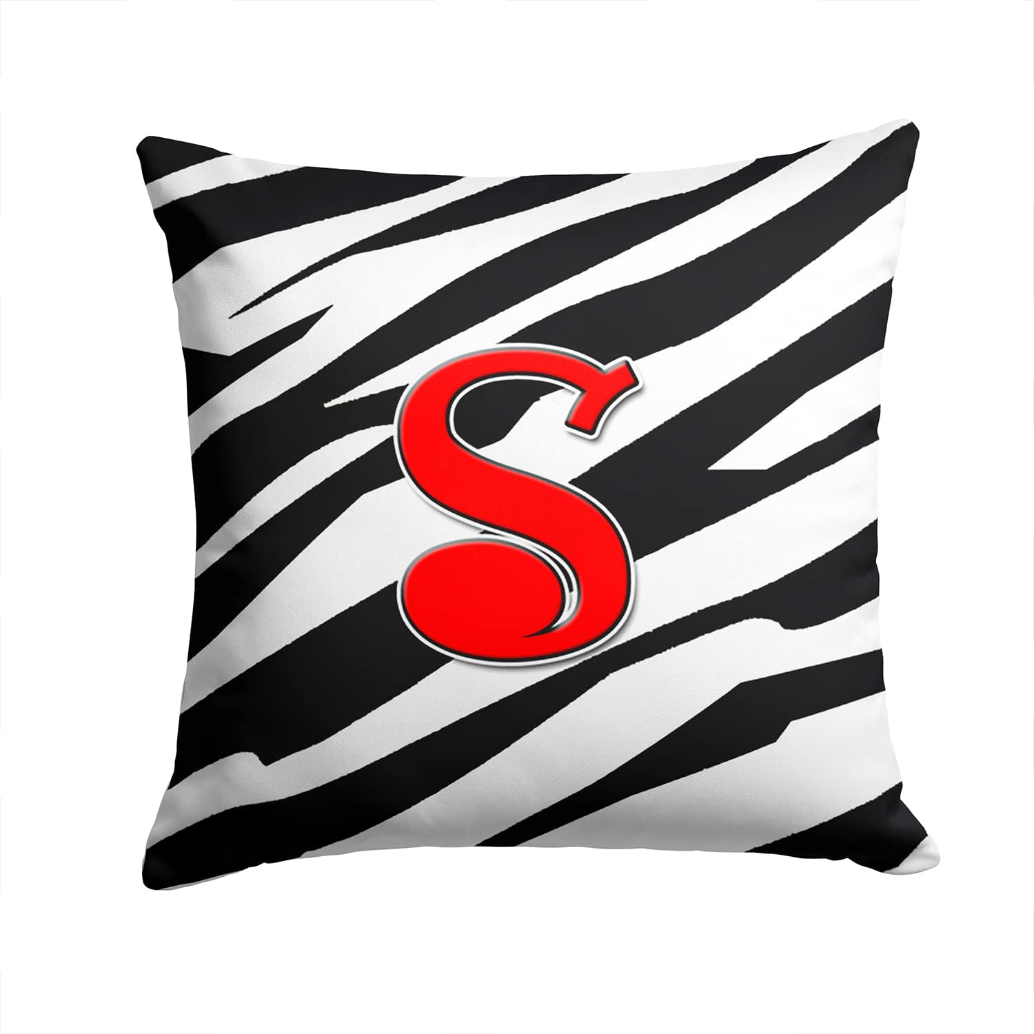 Caroline's Treasures CJ1024-SPW1414 Letter S Initial Monogram - Zebra Red Fabric Decorative Pillow Machine Washable, Indoor Outdoor Decorative Pillow for Couch, Bed or Patio, 14Hx14W
