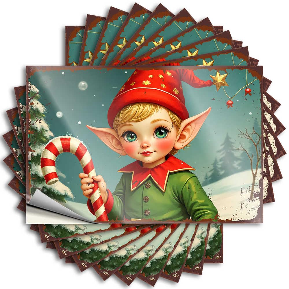 Decals Rock Teen Room Decor Bottle Christmas Elf with Candy Cane in Snowy Landscape - No Residue Decals for Ideas(12X18CM)