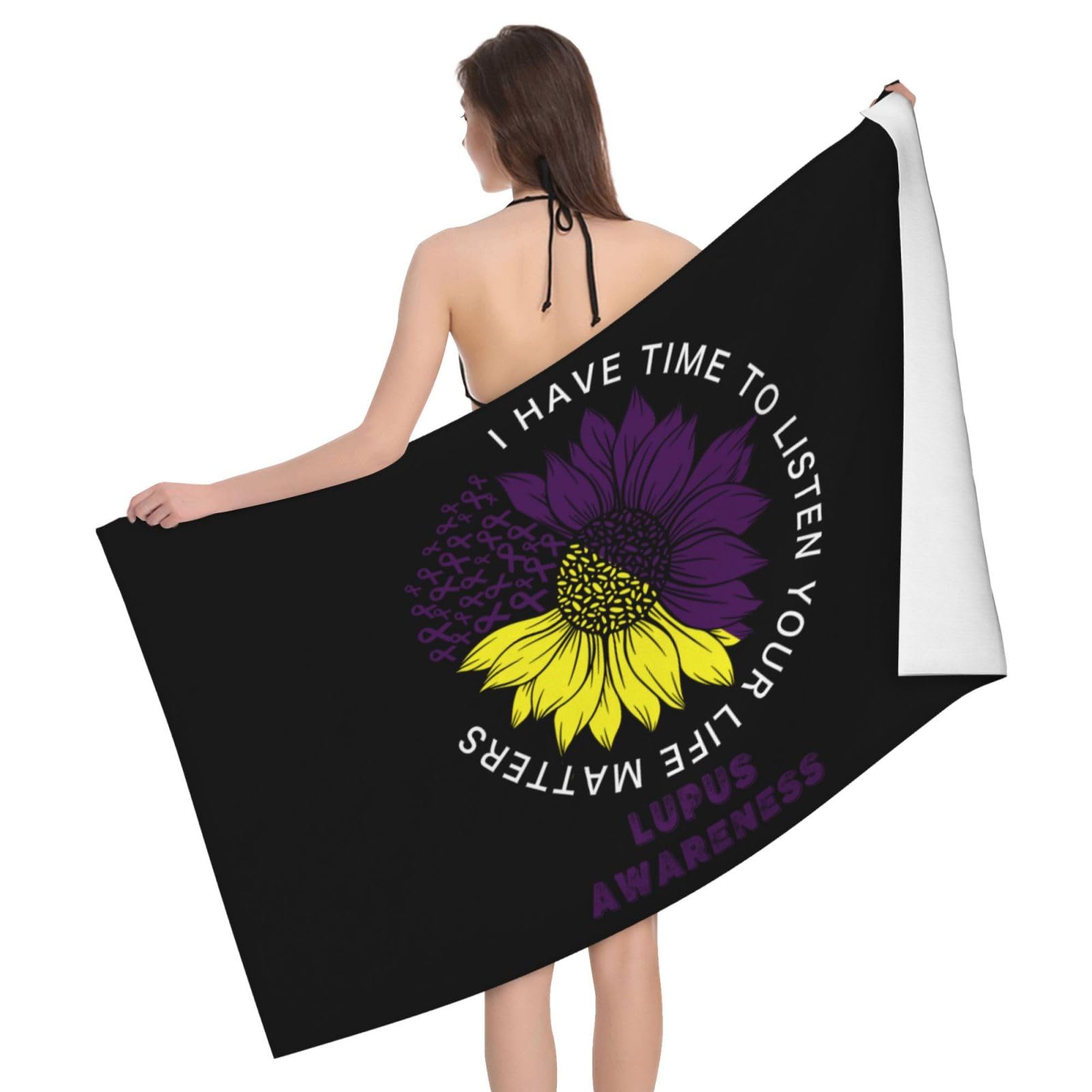 HLBSDM Microfiber I Have Time to Listen Your Life Matters Lupus Awareness Beach Towel Quick Dry Soft Sand Free Beach Towels for Pool Swim Beach Lightweight Thin Towels