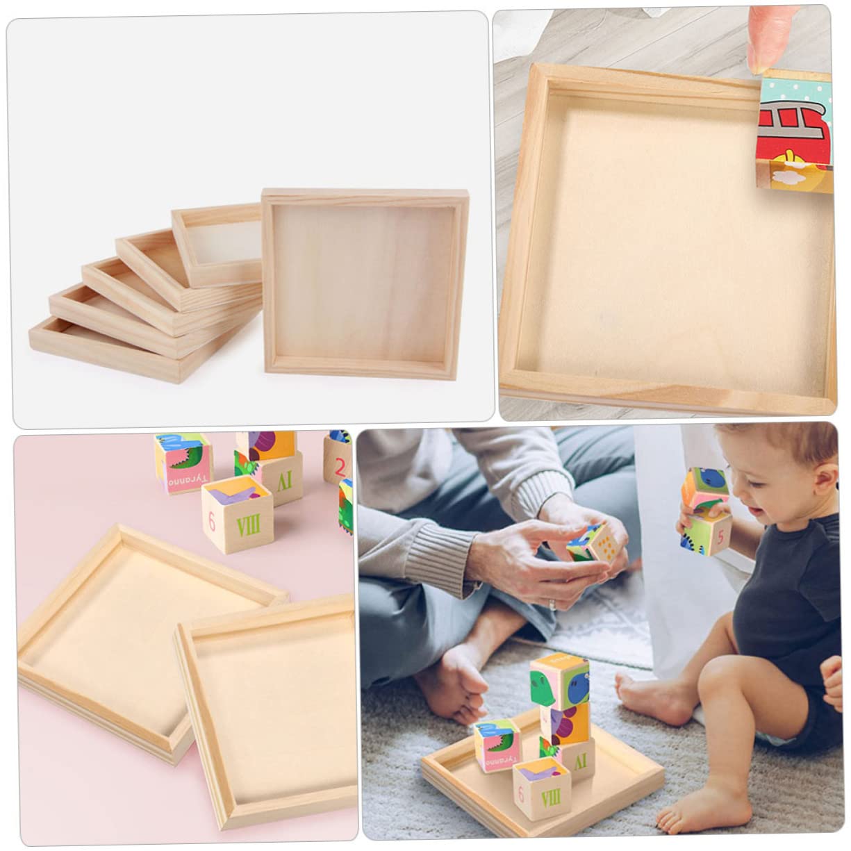 OHPHCALL 1set Unfinished Wooden Storage Trays Puzzle Trays for Home Organization and Play for Crafting and Dimensions 4pcs