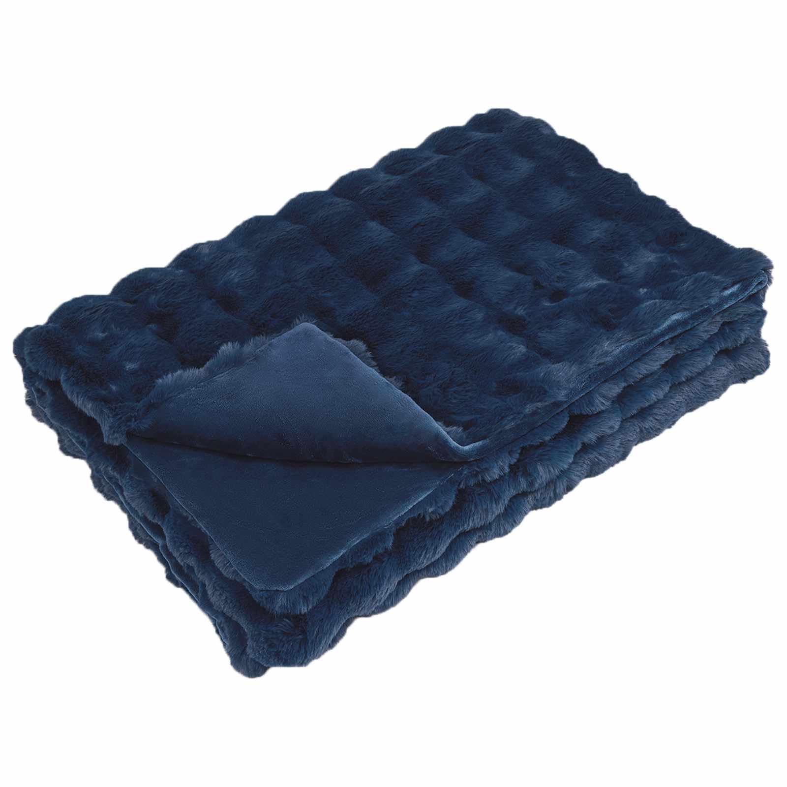 QZZCED Anti-Slip Faux Rabbit Fur Blanket Olite Marine Blue Polyester Soft Bubble Texture Throw for Couch or Bed