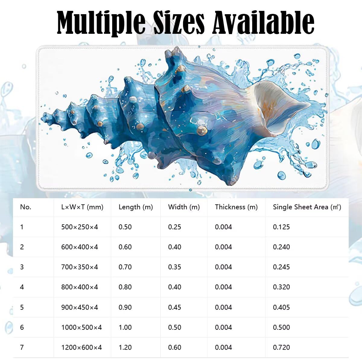 Tappetino Mouse Gaming XXL, Mousepad 1200x600x4mm conchiglia blu 0x0-195 | Tappetino Scrivania con Base in Gomma Antiscivolo Bordi Cuciti per Computer, PC, Migliora la Precisione e la Velocità