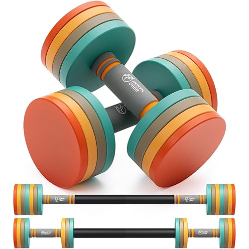 Northdeer Dumbbell Barbell Set 10kg Pair - 2.5kg 3kg 5kg 5.5kg 7.5kg 8kg 10kg - Adjustable Dumbbells V2.0 with Barbell Home Gym Workout - 2 × 10kg, Multicolour