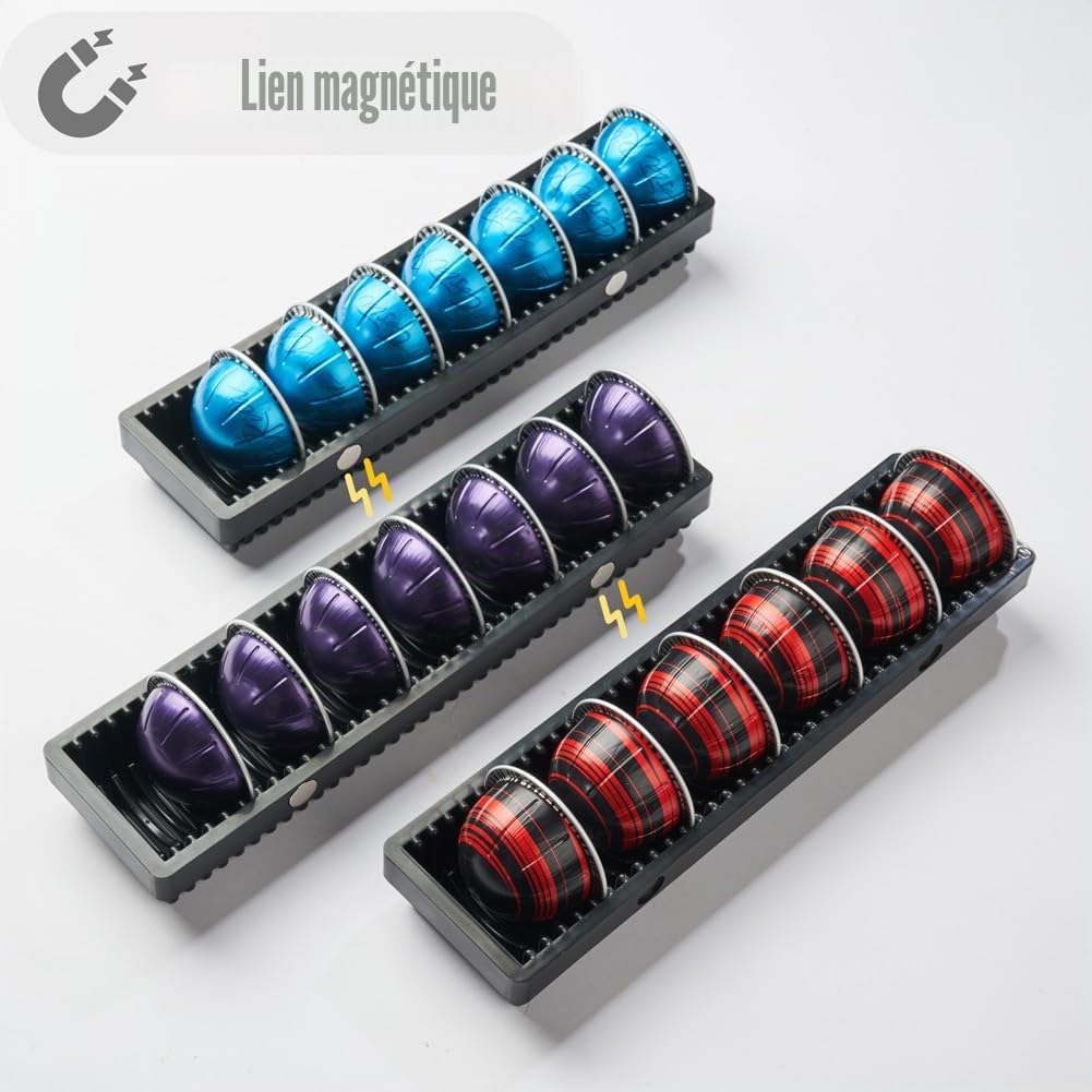 Lot de 4 organiseurs de tiroir pour capsules de café Nespress Vertuo, plateau de rangement pour capsules de café, connexion magnétique, noir